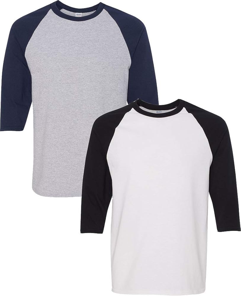 Gildan Adult Heavy Cotton 53 oz, 3/4 Raglan Sleeve T-Shirt LRG-GrayNavy-WBlack