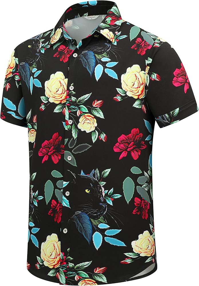 Floral Hawaiian Shirt for Men Tropical Casual Short Sleeve Button Down Printed Beach Shirts