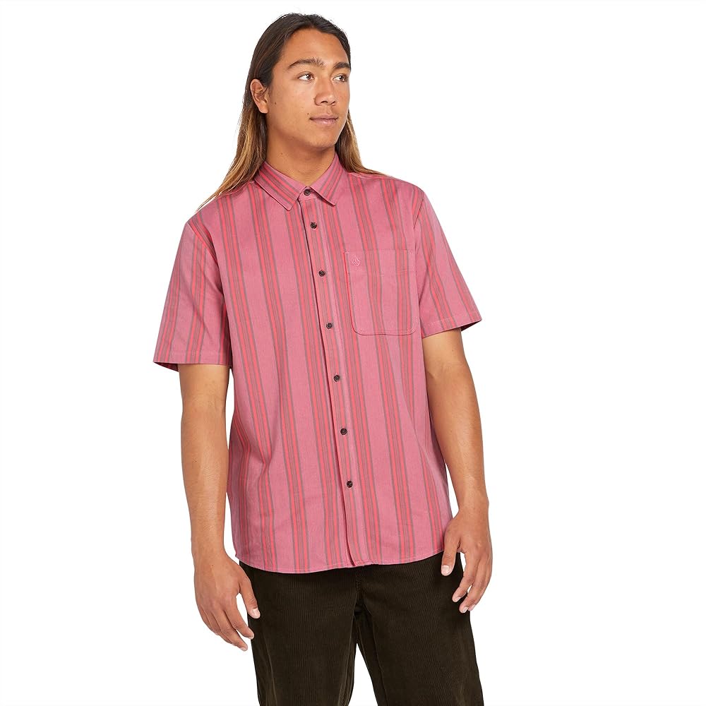 Volcom Men's Newbar Stripe Short Sleeve Button Down Shirt