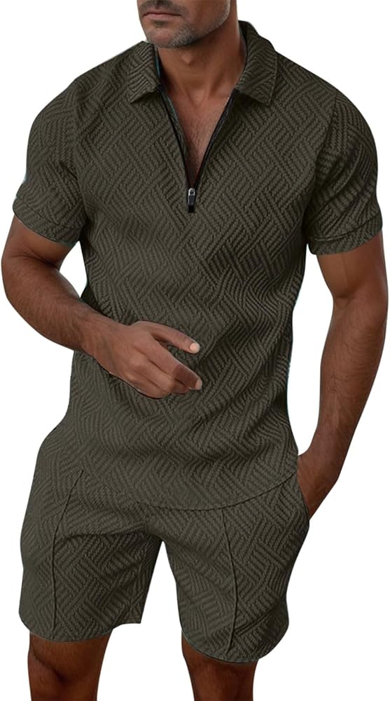 Mens Short Sets 2 Piece Outfits Matching Polo Shirts and Shorts Set Tracksuits