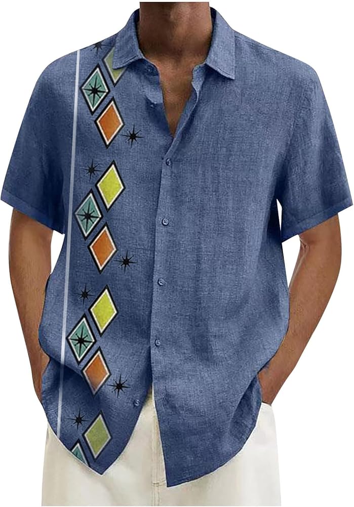 Designer Shirts for Men Casual Button Down Short Sleeve Dress Shirts Collared Big and Tall Guayabera Shirt