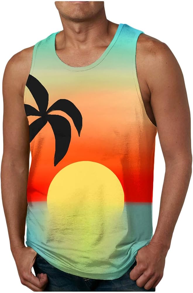 Men's Hawaiian Tank Shirts Graphic Sports Athletic Fast Dry Tank Top Sleeveless Breathable & Moisture Beach Tank Tee