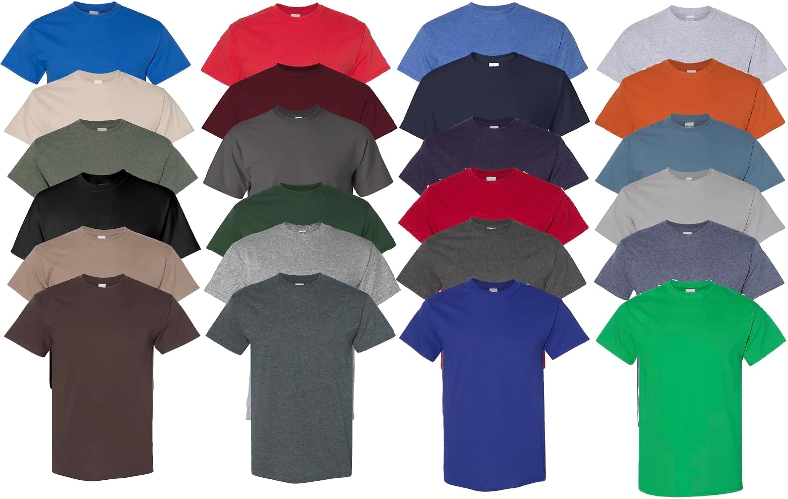 24 Pack Mens Cotton Crew Neck Regular T-Shirts Bulk Short Sleeve Lightweight Tees Mix Colors