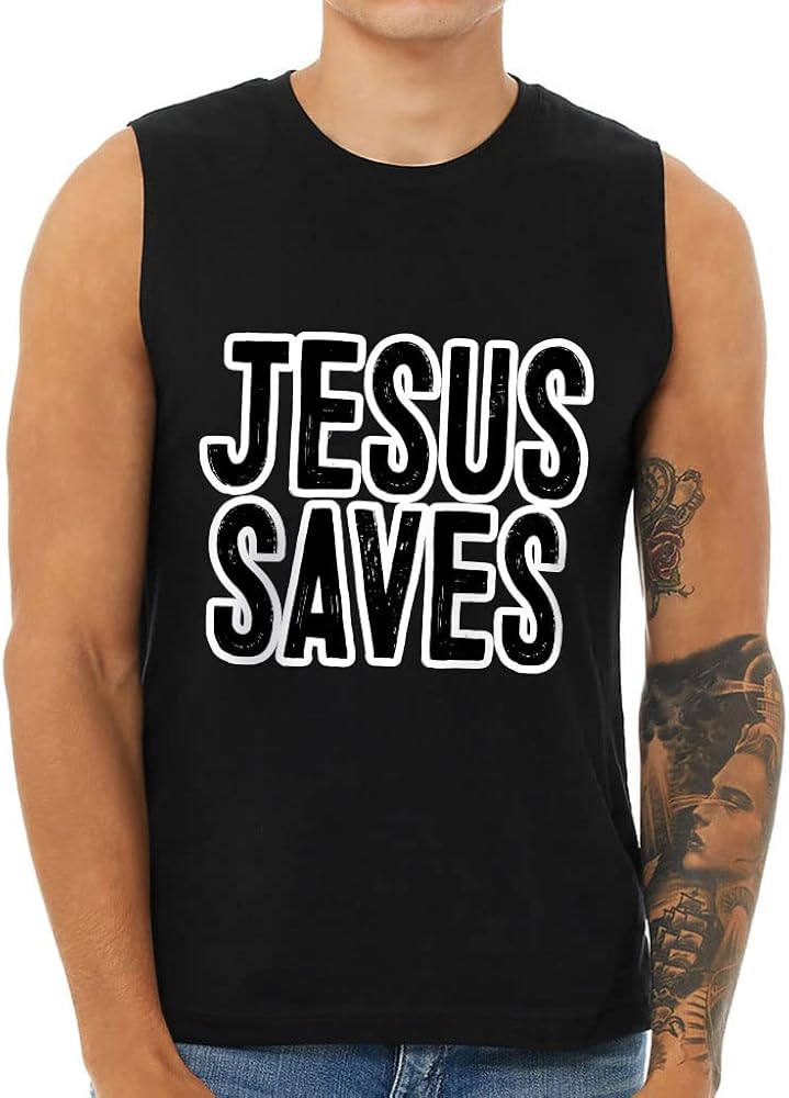 Jesus Saves Men's Muscle Tank - Minimalist Men's Sleeveless T-Shirt - Quote Tank