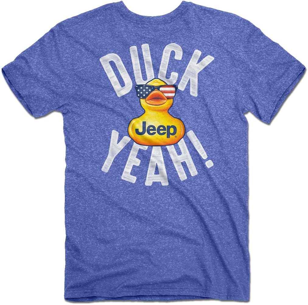 Jeep - Duck Yeah T-Shirt, Blue | Rubber Duck with American Flag Sunglasses Design | 50% Cotton / 50% Polyester