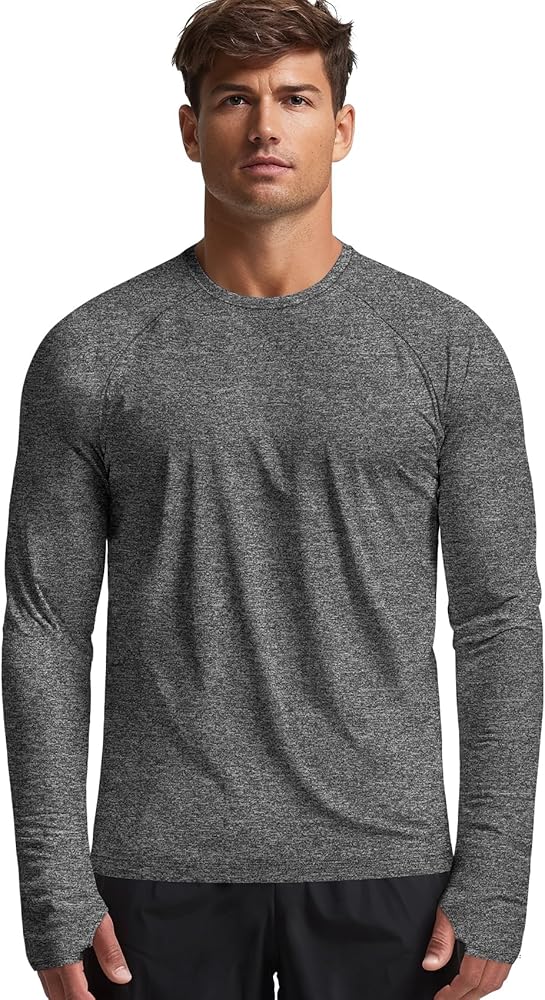 Mens Long Sleeve Workout Shirts Light Weight Quick Dry UV/SPF Athletic T-shirt Running Hiking with Thumb Holes