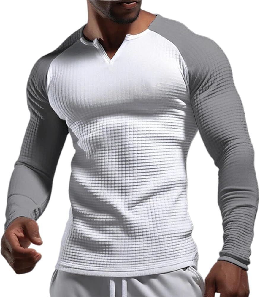 Men's Running T-Shirt Moisture Wicking Crewneck Athletic Muscle Tees Slim Fit Short Sleeve Workout Gym Waffle Blouse