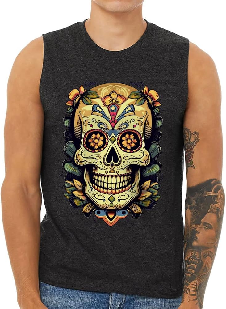 Skull Tattoo Men's Muscle Tank - Sugar Skull Men's Sleeveless T-Shirt - Illustration Tank