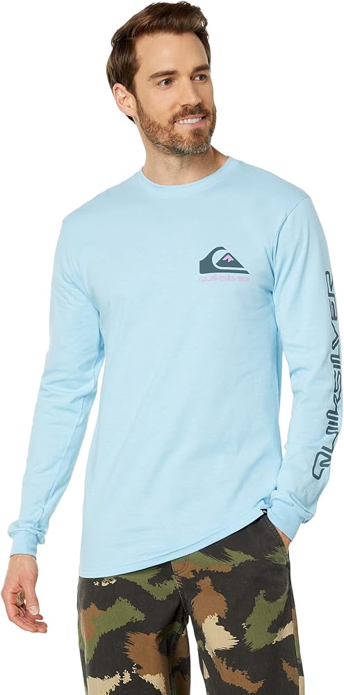 Quiksilver Men's Omni Logo Long Sleeve Tee Shirt, Sky Blue, Medium