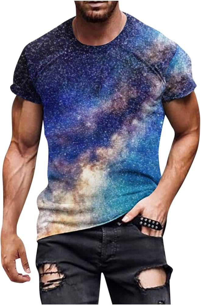 Men's Crewneck Shirts Muscle T-Shirt Short Sleeve Bodybuilding Gym Tee Fashion Workout Tshirts, M-6XL