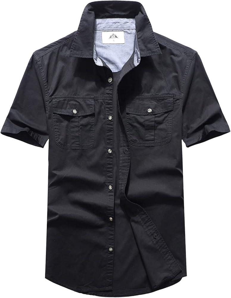 Pooluly Men's Casual Shirts Button-Down Work Shirt Short Sleeve Breathable Workwear