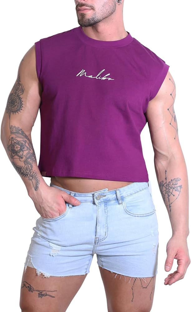 JJ Malibu Men's Fun Cropped Tee Slim Fit Crop Top & Sleeveless T-Shirt