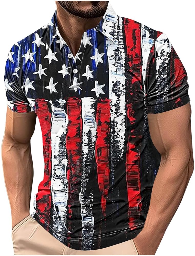 4th of July Outfits for Men Workout Red White and Blue Patriotic Short Sleeve Tee Shirts Casual Crewneck Tshirts