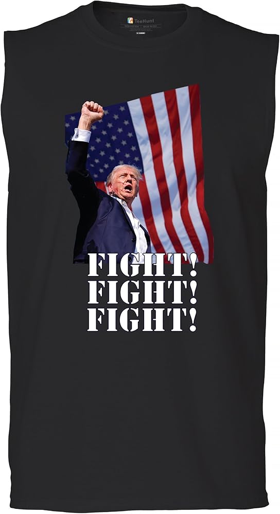 Tee Hunt Fight! Trump 2024 Muscle Shirt Never Surrender MAGA America First President Rally Republican Let's Go Brandon Men's