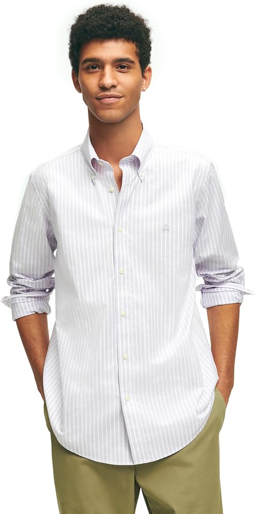 Brooks Brothers Men's Non-Iron Stretch Oxford Sport Shirt Long Sleeve Stripe