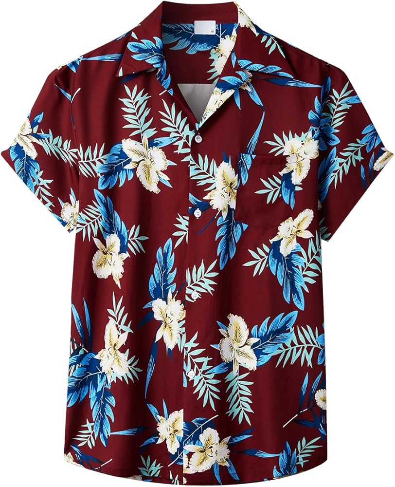 Casey Kevin Men's Hawaiian Shirt Casual Button Down Shirt for Men Summer Beach Short Sleeves Dress Shirts with Pocket