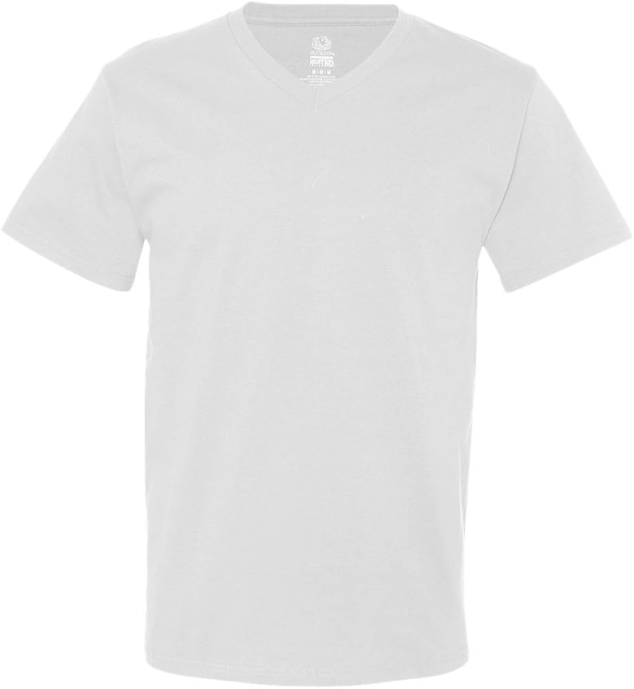 Fruit of the Loom Men's 5 oz., 100% Heavy Cotton HD V-Neck T-Shirt (39VR) WHITE