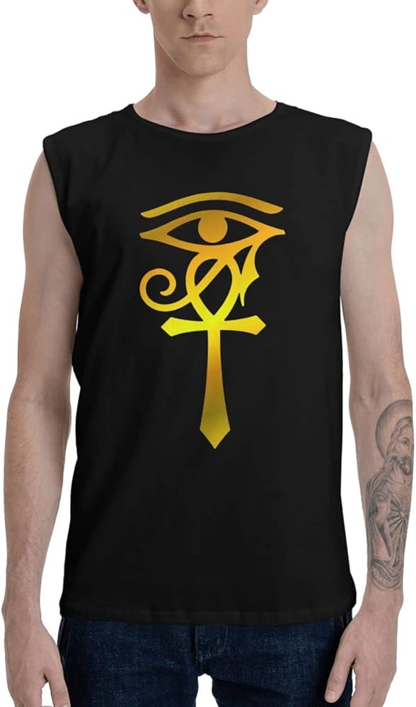 Ancient Egyptian Ankh Gold Tank Tops Mens Shirt Sleeveless Muscle T-Shirt