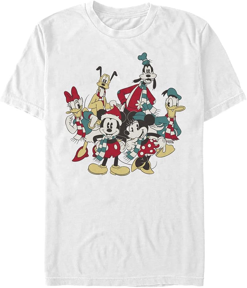 Disney Big & Tall Classic Mickey Holiday Group Men's Tops Short Sleeve Tee Shirt, White, 3X-Large