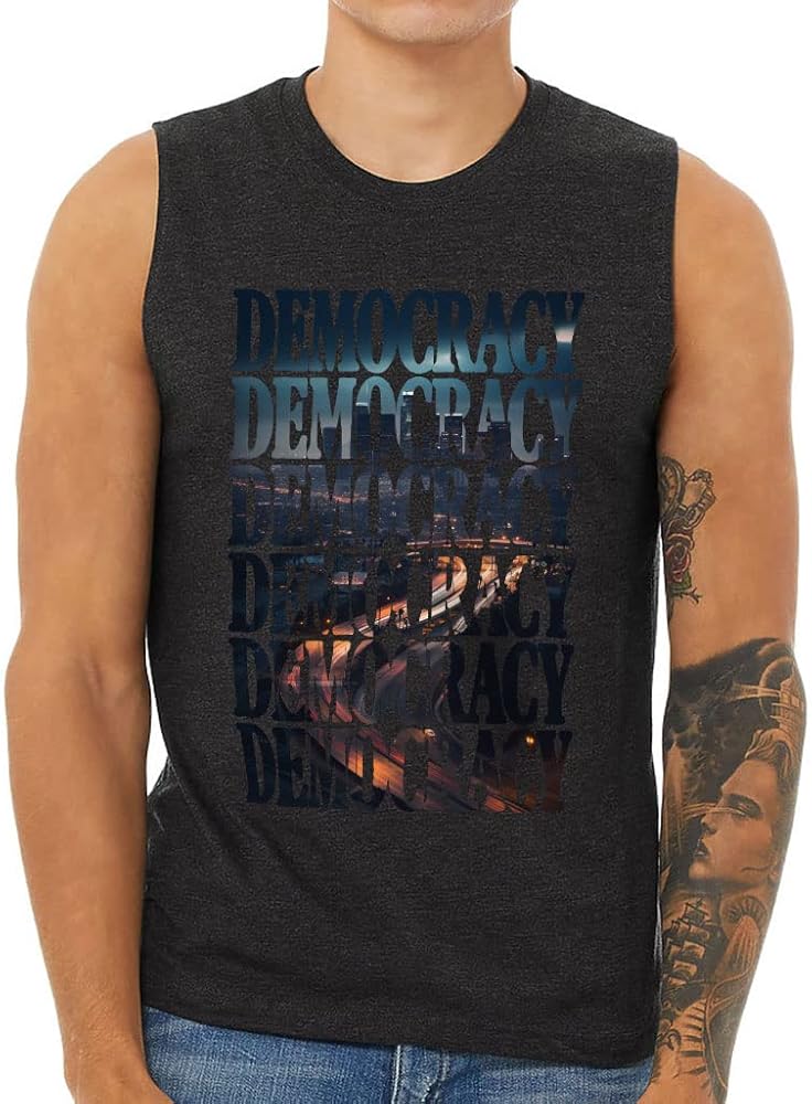 Democracy Men's Muscle Tank - Proud American Men's Sleeveless T-Shirt - Patriotic Tank