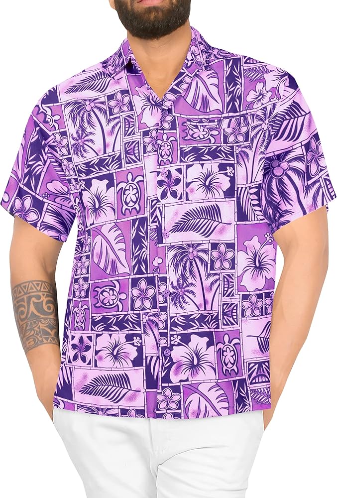 LA LEELA Men's Hawaii Shirt Pocket