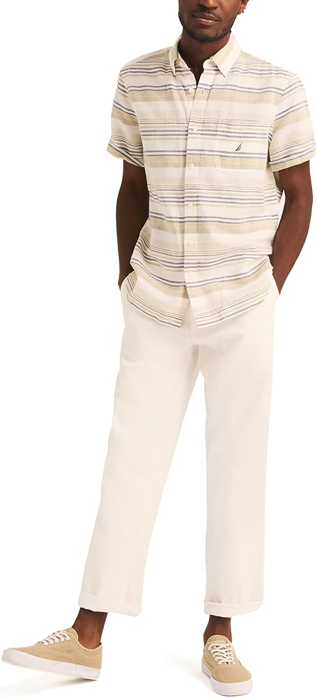 Nautica Men's Striped Linen Short-Sleeve Shirt