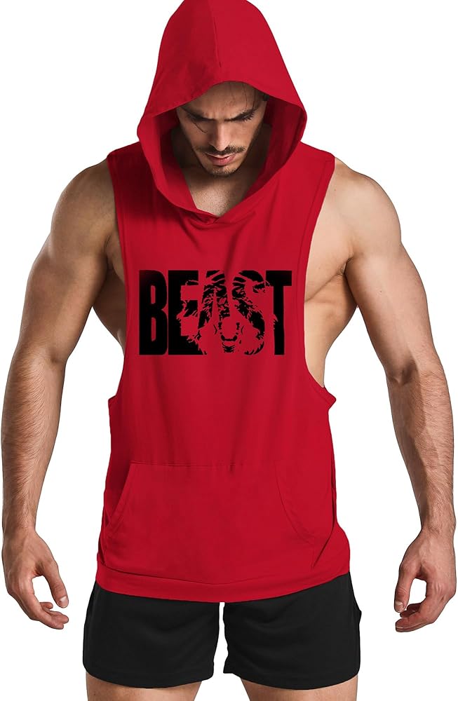 GYM REVOLUTION Men's Workout Sleeveless Shirts Muscle Hooded Tank Gym Fitness Quick Dry Sleeveless Hoodies