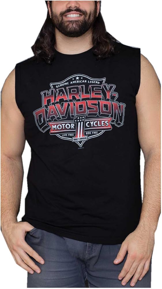 Harley-Davidson Men's Heavyweight #1 Sleeveless Cotton Muscle Shirt, Black