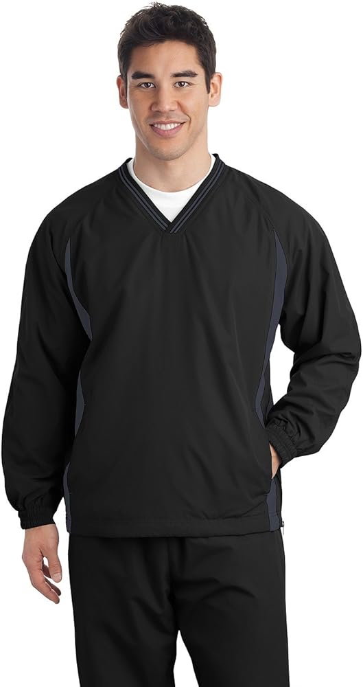 Sport Tek Tipped V-Neck Raglan Wind Shirt. JST62