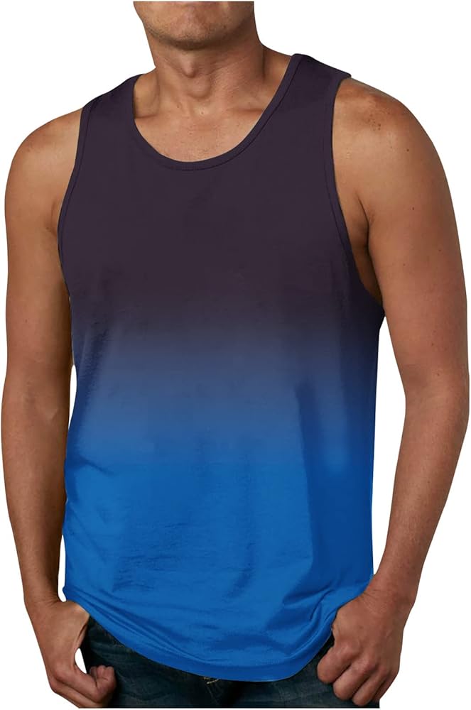 Stylish Tank Tops for Mens Fashion Gradient Sleeveless T-Shirt Sports Fitness Casual Vests Pullover Basic Shirts