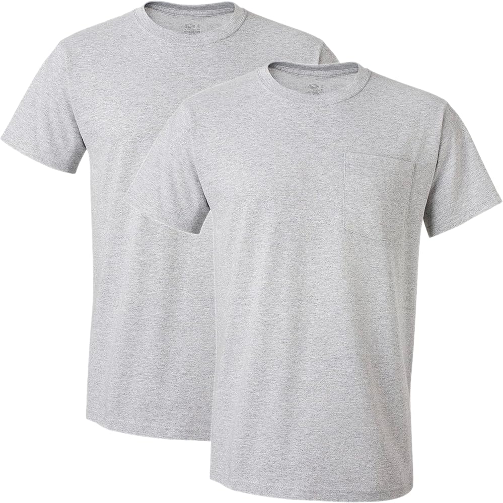 Fruit of the Loom Men's Pocket Tees , Grey, Large(Pack of 2)