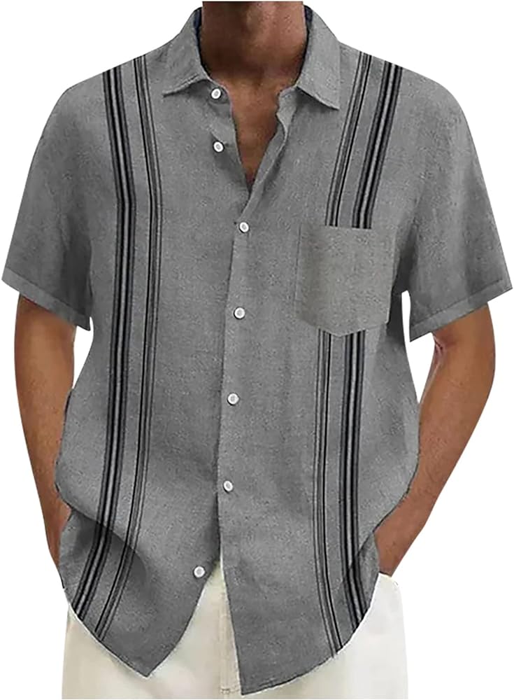 Men's Casual Hawaiian Button Down Shirts Short Sleeve Beach Summer Collared Shirt Tops, M-4XL