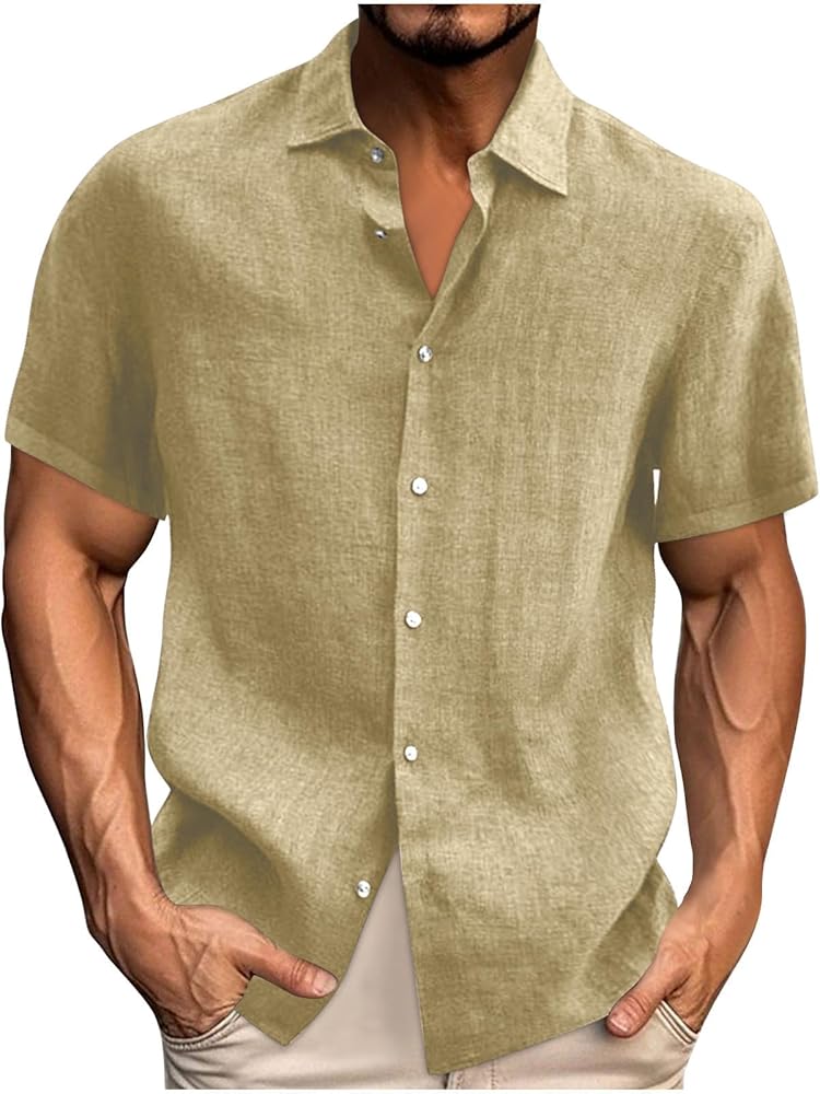 Button Down Shirt Men Fashion Casual Solid Guayabera Shirts for Men Summer Wedding Comfy Beach Shirt