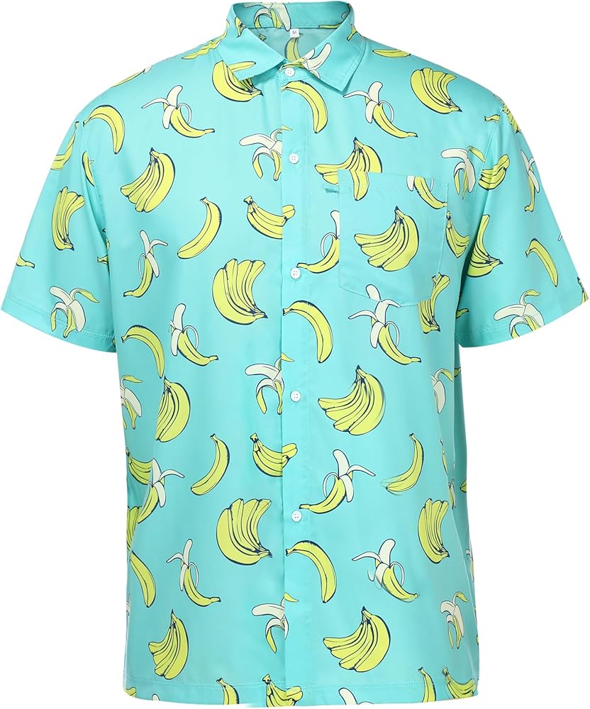 Mens Hawaiian Shirts Short Sleeve Casual Button Down Shirt Beach Shirts Aloha Funny Banana Summer Holiday Party 3XL