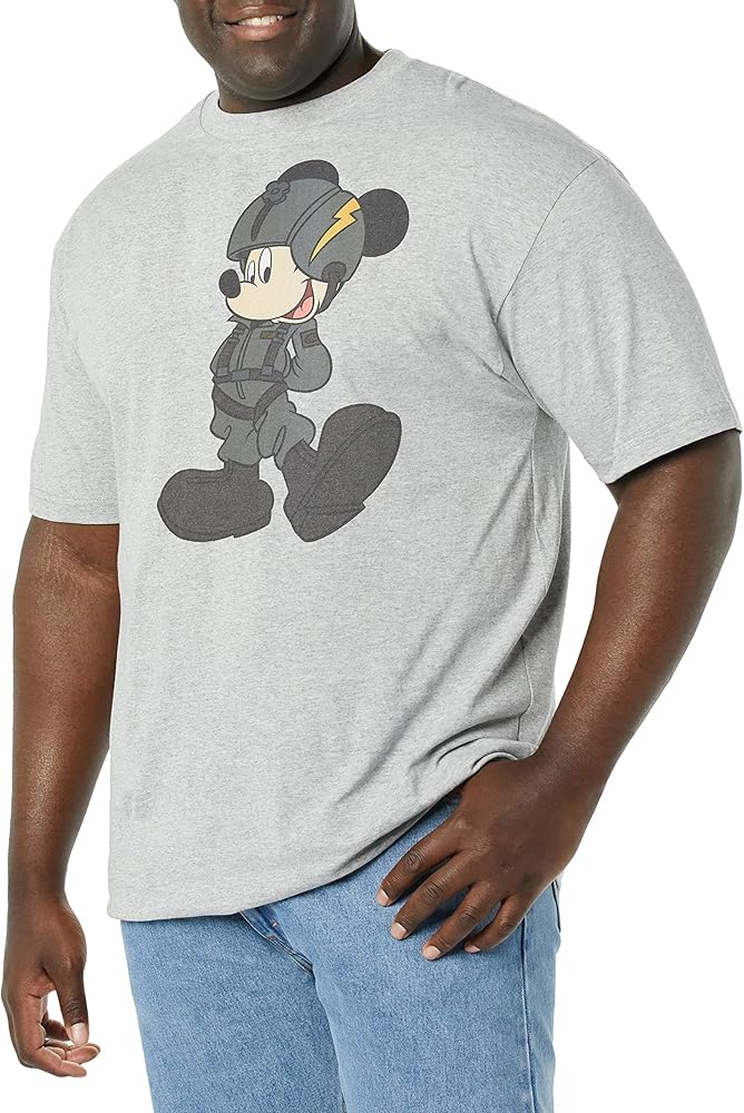 Disney Big Classic Mickey Jet Pilot Men's Tops Short Sleeve Tee Shirt, Athletic Heather, 3X-Large Tall