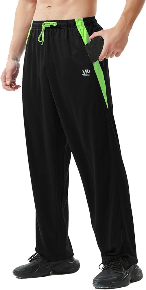 Men’s Athletic Pants with Zipper Pockets Open Bottom Lightweight Sweatpants, for Workout, Running, Gym, Training