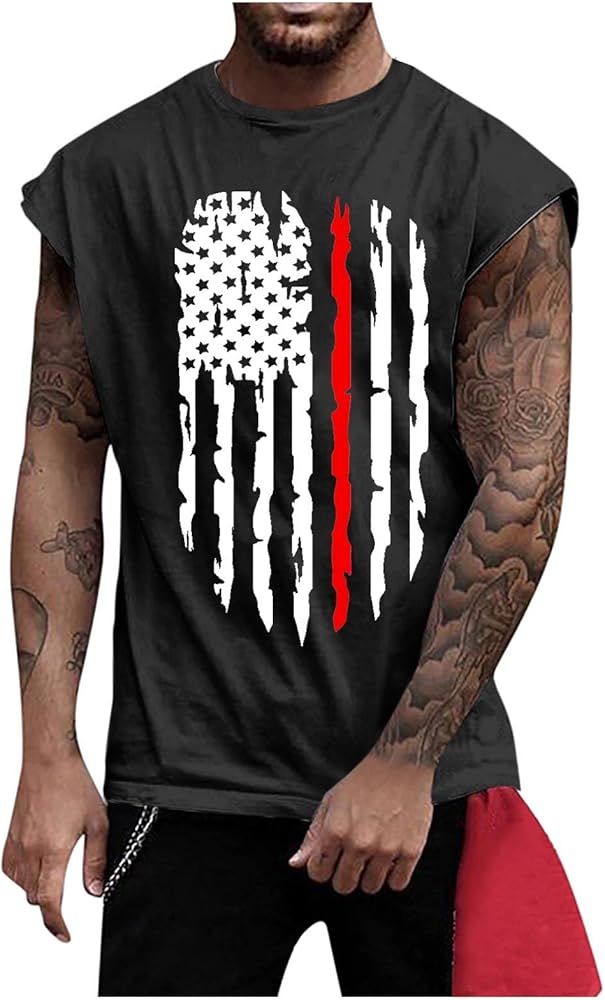 Mens Summer Shirts 4Th of July Red White Blue Graphic Tees Workout Tank Tops Sleeveless Crewneck Sweatshirt Shirt