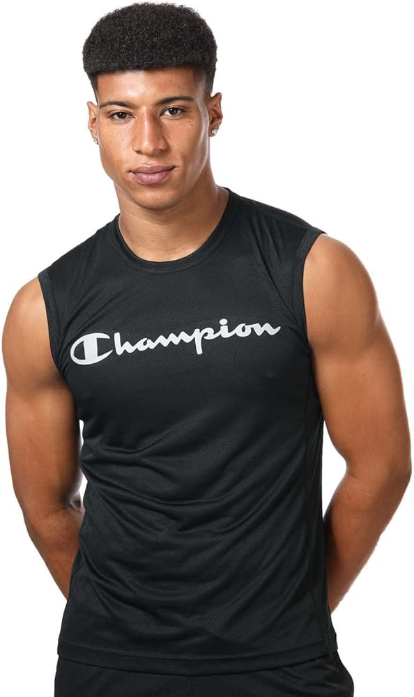 Champion Mens Tank Top Mesh Vest Script Logo Sleeveless Top Black 217091 New (as1, Alpha, x_l, Regular, Regular)