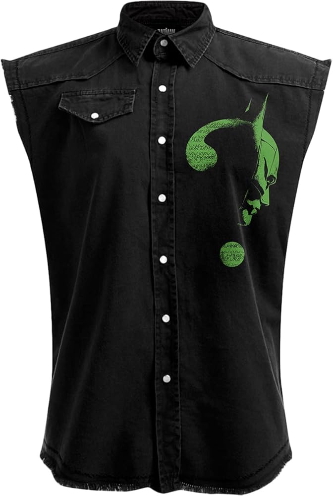 DC Comics - Riddler - Glow In The Dark Logo - Sleeveless Stone Washed Worker Black