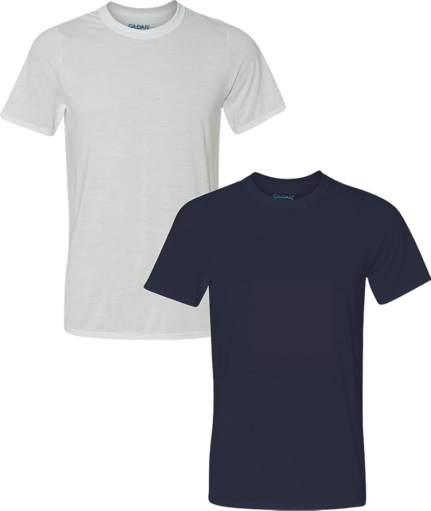 Gildan Men's Moisture Wicking Polyester Performance T-Shirt, 2-Pack White/Navy