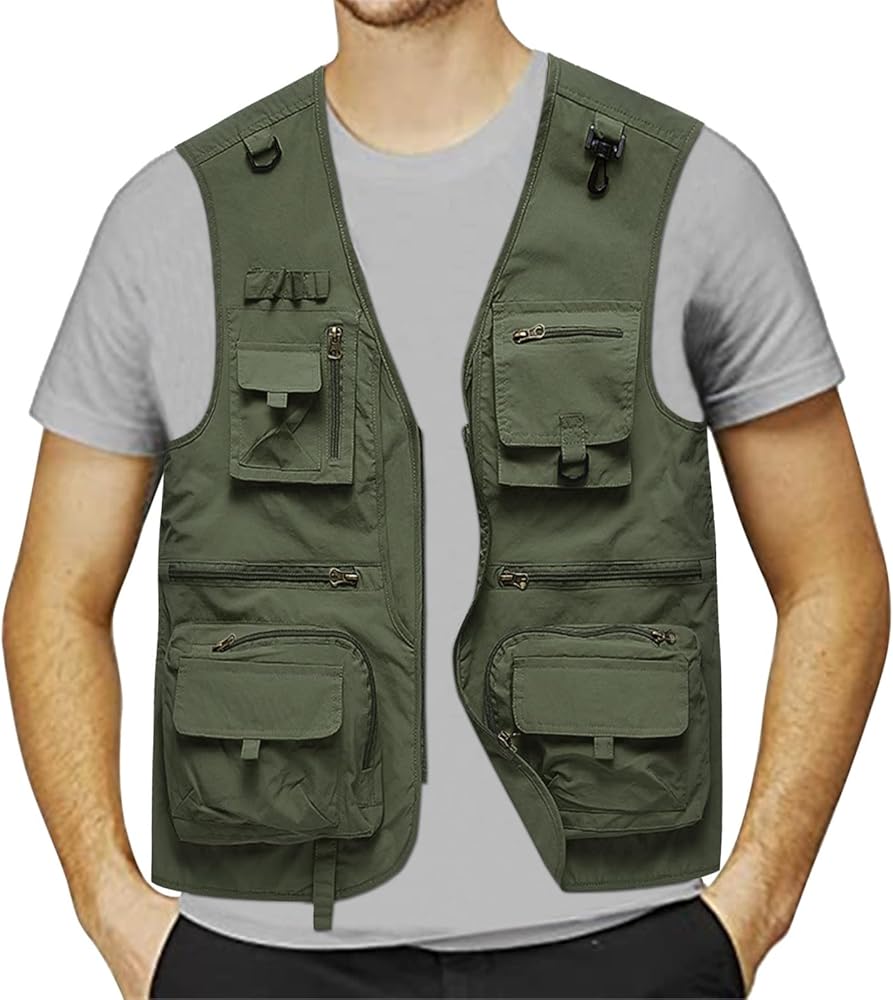 Mens Summer Outdoor Work Safari Fishing Travel Photo Vest with Pockets Pofessional Emergency Multi Pocket Vest