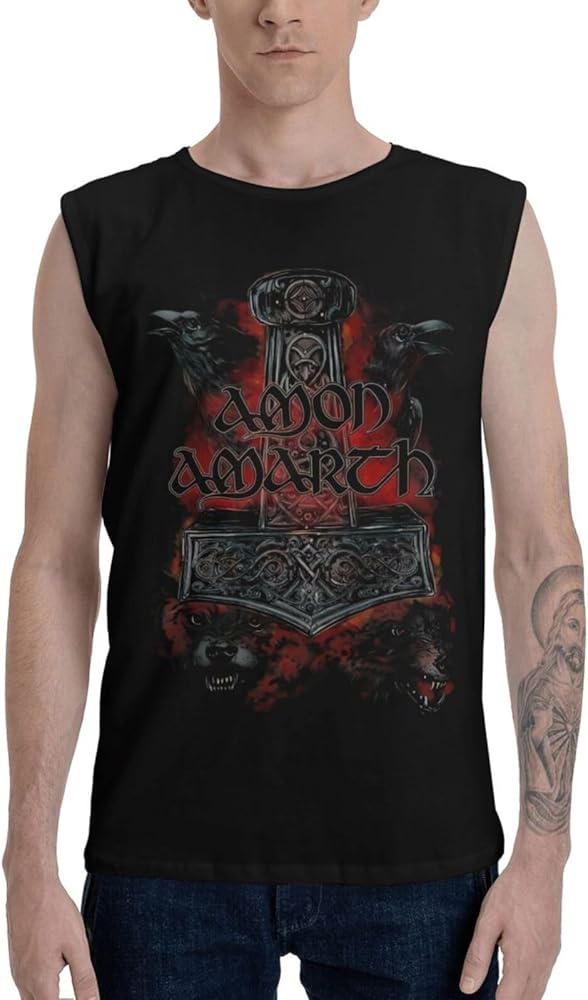 Amon Rock Amarth Metal Band Tank Top Mens Casual Vest Cotton Round Neck Sleeveless Shirts Black