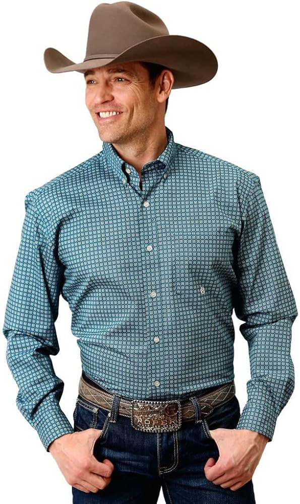 Roper Men's Blue Print Button Down Shirt