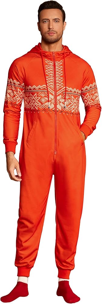 COOFANDY Mens Jumpsuit Onesie Rompers Drawtsring Hooded Full Zip One Piece Tracksuit with Pockets