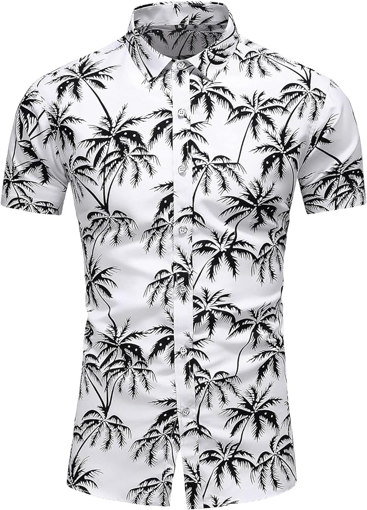 Men's Printed Beach Hawaiian Button-Down Slim fit Dress Shirt