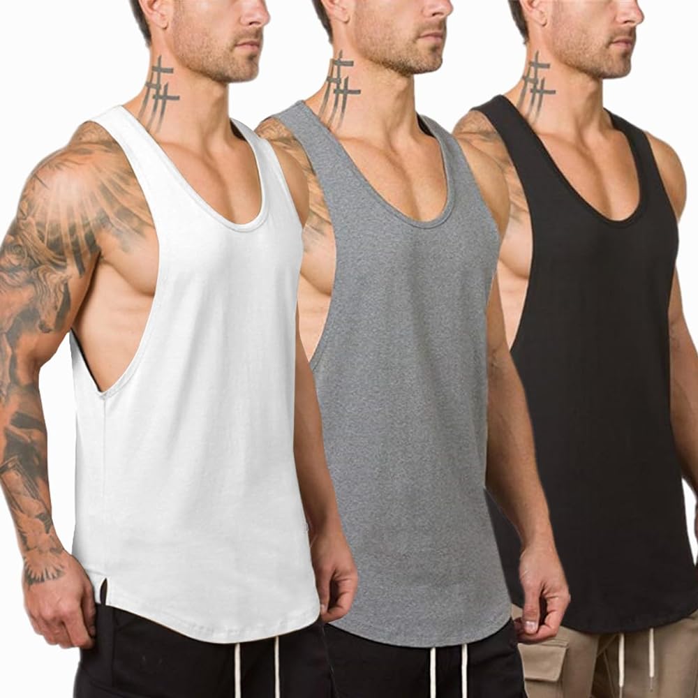 Men's 3 Pack Crewneck Workout Tank Top Gym Muscle Tee Fitness Sleeveless Mens Shirts Casual Summer Clothes