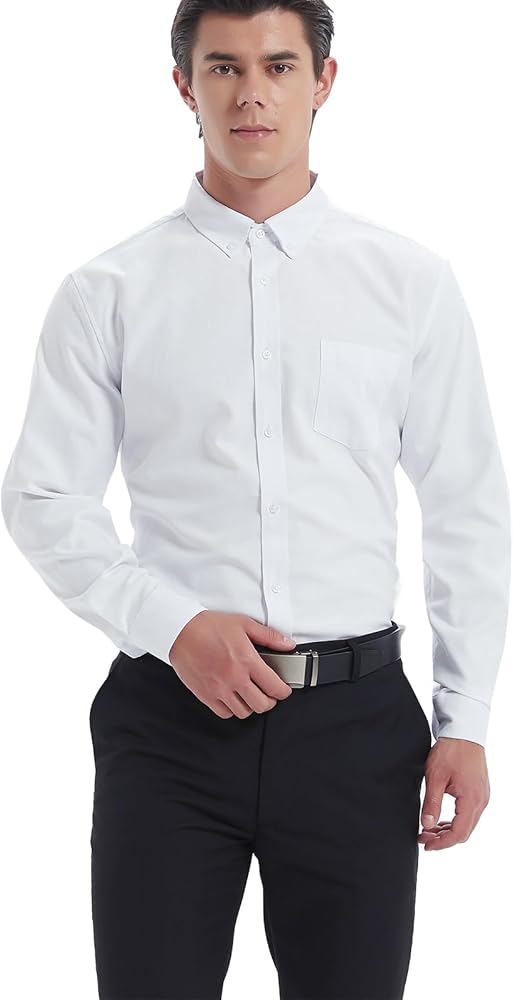 Men's Oxford Shirt Regular-Fit Button Down Collar Shirts Long Sleeve Dress Shirts Wrinkle Resistant with Pocket