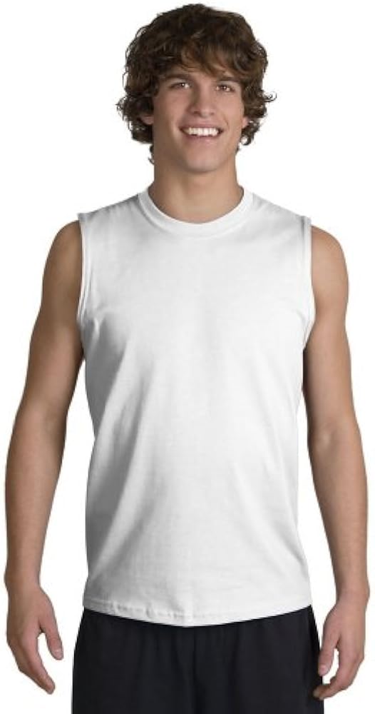 Gildan Adult Comfort Hemmed Sleeveless Jersey T-Shirt, White, Medium