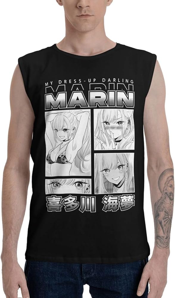 Anime Tank Top Shirt My Dress Up Darling Man's Fashion Sleeveless Tops Fashion Exercise Vest Black