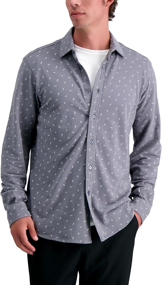 Haggar Men's Long Sleeve Printed Cotton Button Down Shirt